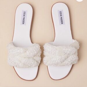 Steve Madden White Multi Beads Flat Slide Sandals*NIB